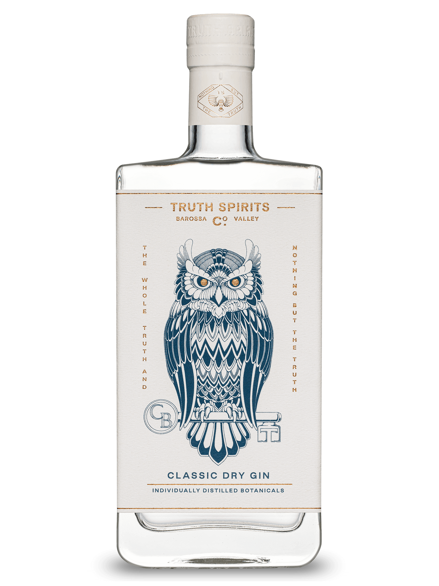 Truth Spirits Classic Dry Gin bottle with a blue owl design on the label